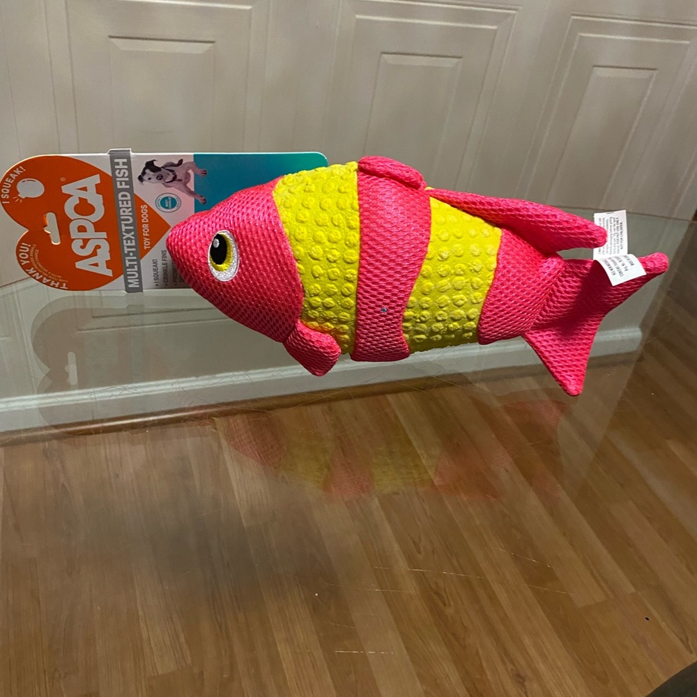 ASPCA Multi-Textured Fish Clinker &  Squeaky Dog Toy 12”
